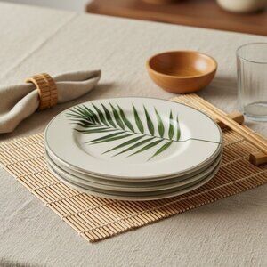 World Market 8” Ceramic Bamboo Leaf Pattern Glazed Salad Plates Set of 7